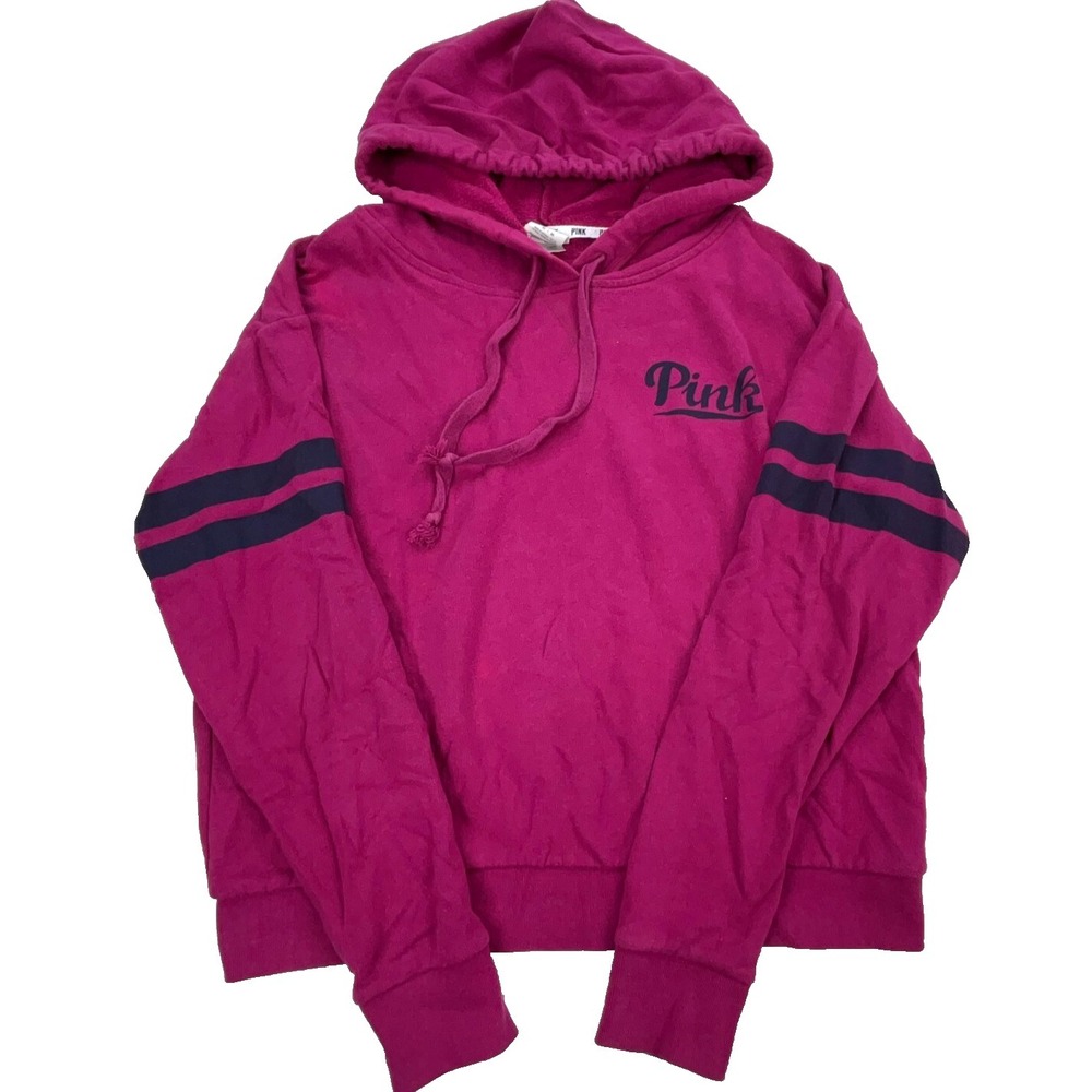 Victoria Secret Hoodie Women Medium PINK Sweatshirt Sweater Spell Out Ladies *